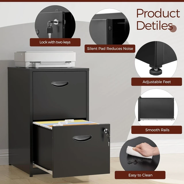 Alt view image 5 of 7 - 2 Drawer Metal File Cabinet with Lock for Office