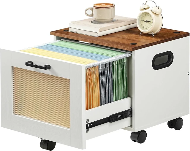 Main image of File Cabinet, Rolling File Cart Under Desk Small Filing Cabinet & File Organizer Box with Drawer for A4/Letter Files, White & Walnut WH11WJ01G1