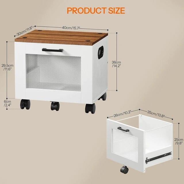Alt view image 3 of 7 - File Cabinet, Rolling File Cart Under Desk Small Filing Cabinet & File Organizer Box with Drawer for A4/Letter Files, White & Walnut WH11WJ01G1