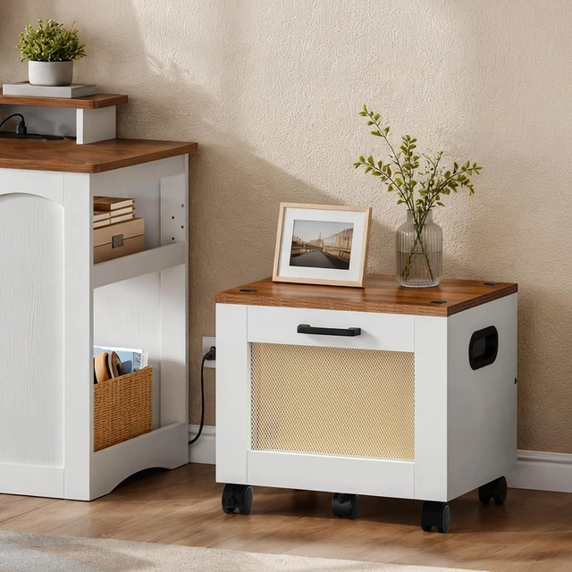 Alt view image 5 of 7 - File Cabinet, Rolling File Cart Under Desk Small Filing Cabinet & File Organizer Box with Drawer for A4/Letter Files, White & Walnut WH11WJ01G1