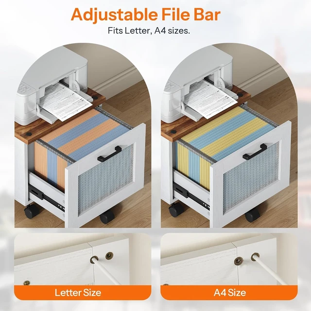 Alt view image 6 of 7 - File Cabinet, Rolling File Cart Under Desk Small Filing Cabinet & File Organizer Box with Drawer for A4/Letter Files, White & Walnut WH11WJ01G1