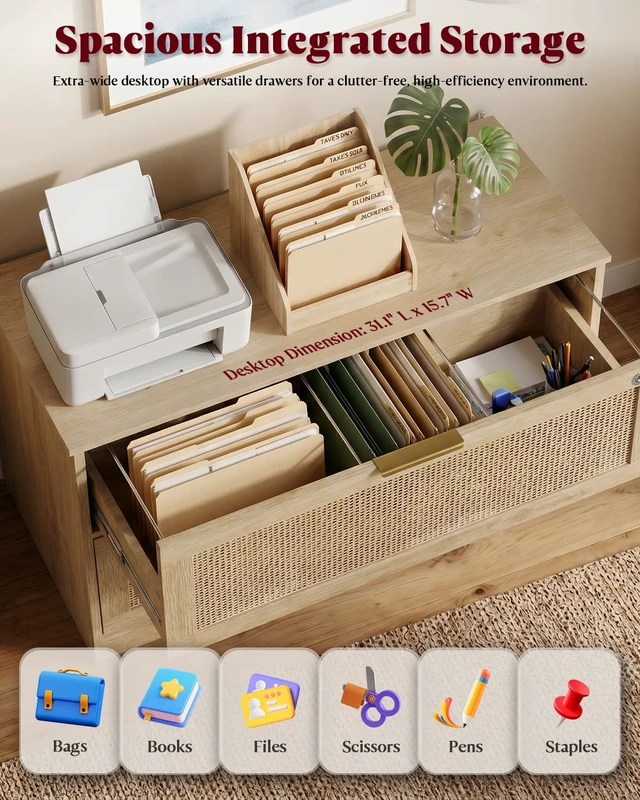 Alt view image 3 of 7 - 2 Drawer Lateral File Cabinet with Lock, Printer Stand