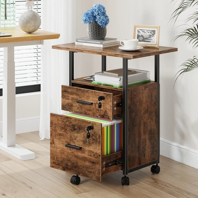 Alt view image 2 of 7 - Lockable 2 Wood Drawer File Cabinet with 22'' Extended Desktop