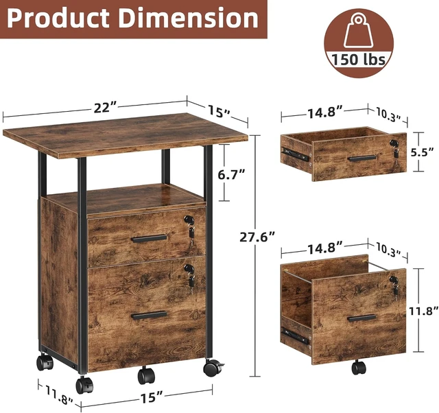 Alt view image 3 of 7 - Lockable 2 Wood Drawer File Cabinet with 22'' Extended Desktop