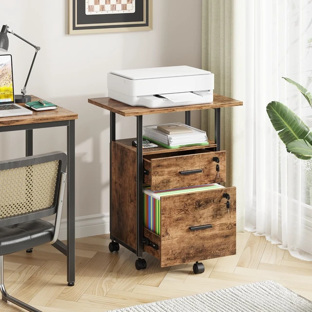 Alt view image 4 of 7 - Lockable 2 Wood Drawer File Cabinet with 22'' Extended Desktop