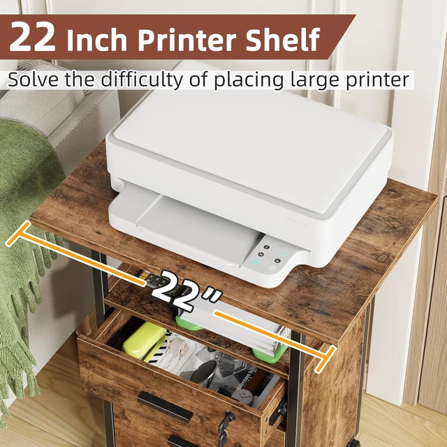 Alt view image 5 of 7 - Lockable 2 Wood Drawer File Cabinet with 22'' Extended Desktop