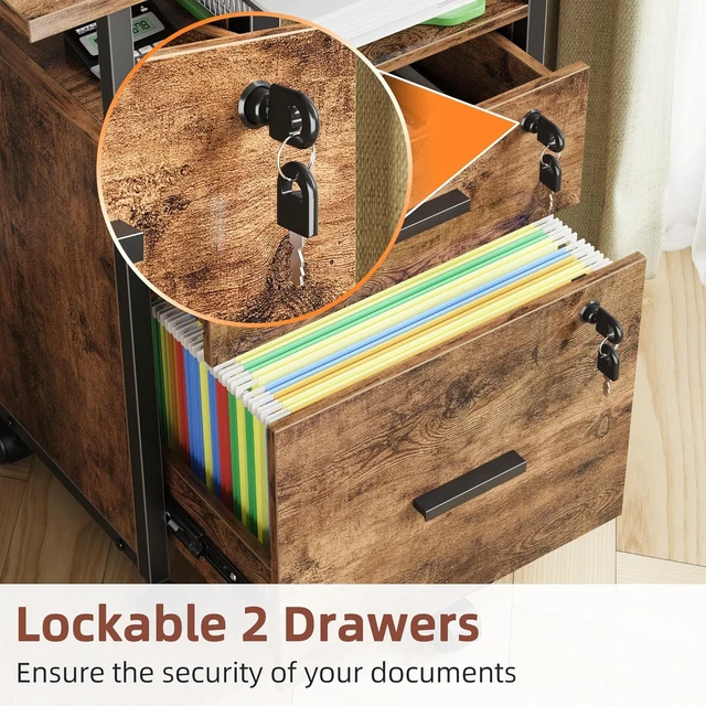Alt view image 6 of 7 - Lockable 2 Wood Drawer File Cabinet with 22'' Extended Desktop
