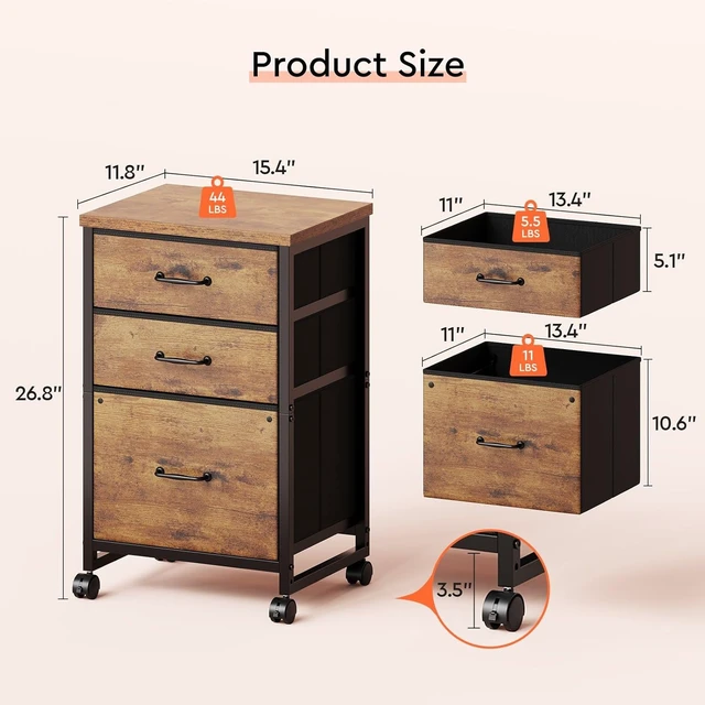 Alt view image 3 of 7 - Maihail 3 Drawer File Cabinet on Wheels, Fits A4 Size for Home Office