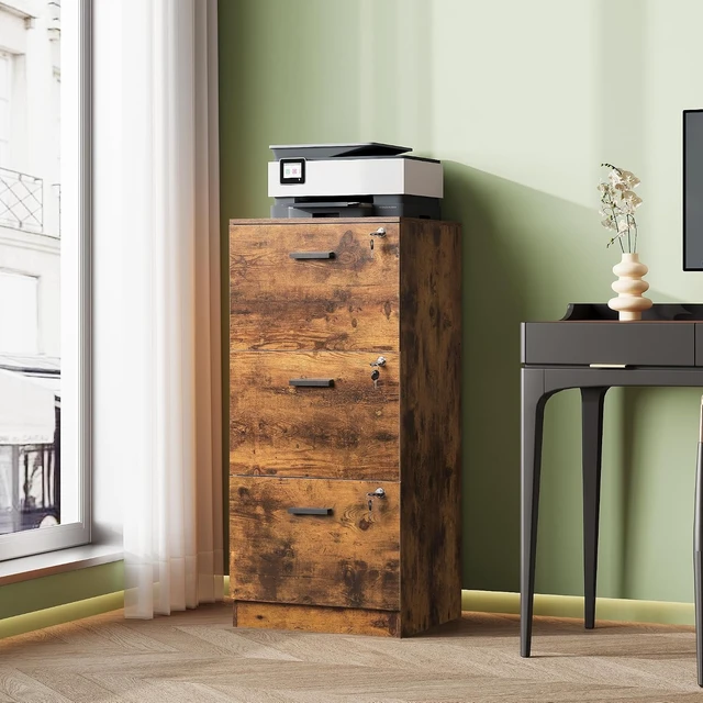Alt view image 2 of 7 - 3 Drawer Wood File Cabinet for Home Office, Fits Letter & A4 Size
