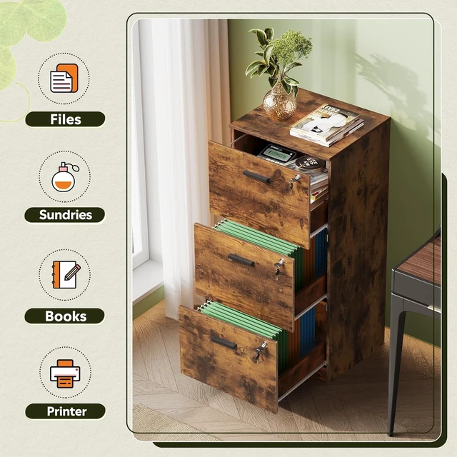 Alt view image 4 of 7 - 3 Drawer Wood File Cabinet for Home Office, Fits Letter & A4 Size