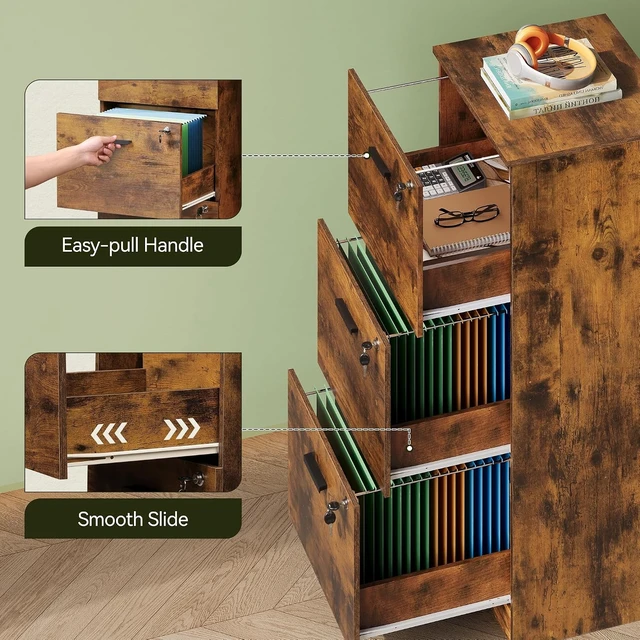 Alt view image 7 of 7 - 3 Drawer Wood File Cabinet for Home Office, Fits Letter & A4 Size