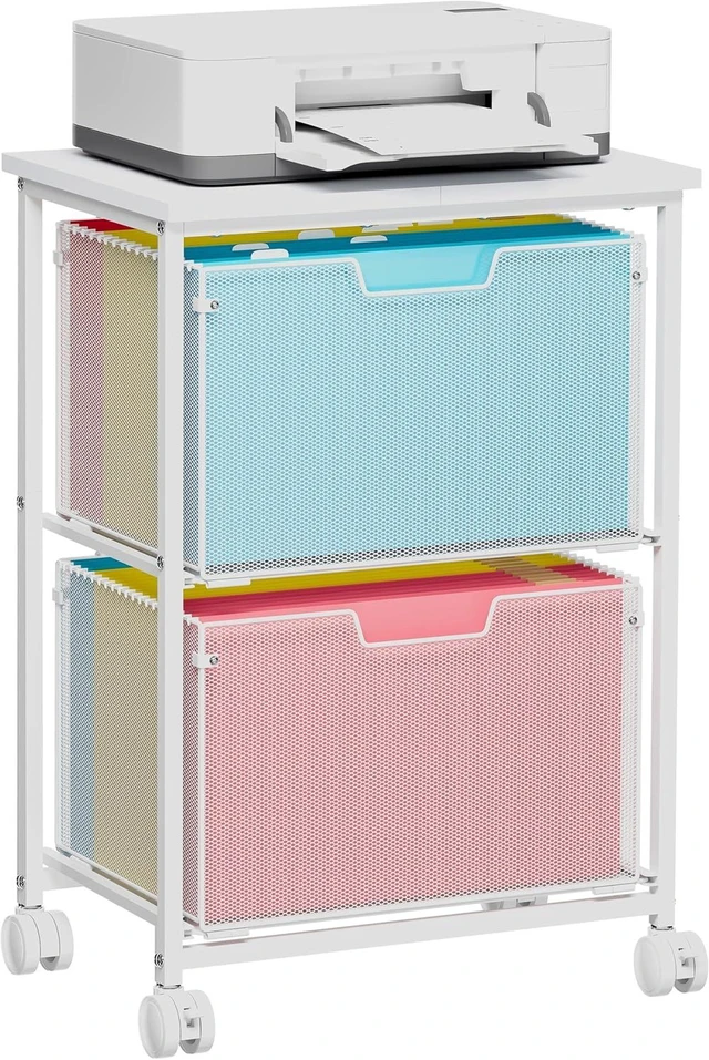 Main image of Letter/Legal Rolling File Cabinet Rolling File Cart with 2 Drawers, Hanging File Folders Organizer for Under Desk Storage & Mobile Printer Stand, White