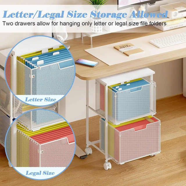 Alt view image 2 of 7 - Letter/Legal Rolling File Cabinet Rolling File Cart with 2 Drawers, Hanging File Folders Organizer for Under Desk Storage & Mobile Printer Stand, White