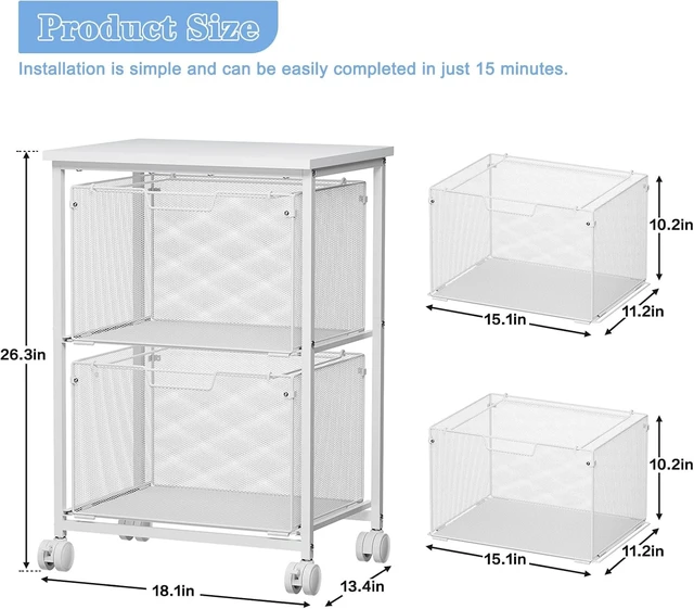 Alt view image 6 of 7 - Letter/Legal Rolling File Cabinet Rolling File Cart with 2 Drawers, Hanging File Folders Organizer for Under Desk Storage & Mobile Printer Stand, White