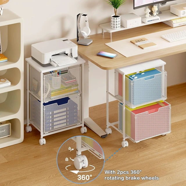 Alt view image 7 of 7 - Letter/Legal Rolling File Cabinet Rolling File Cart with 2 Drawers, Hanging File Folders Organizer for Under Desk Storage & Mobile Printer Stand, White