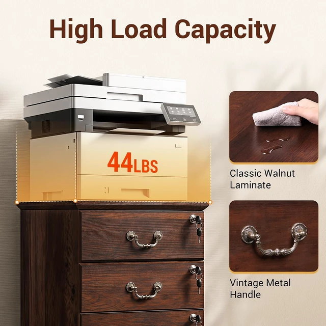 Alt view image 4 of 7 - 3 Drawer Wood File Cabinet with Lock, Brown Oak