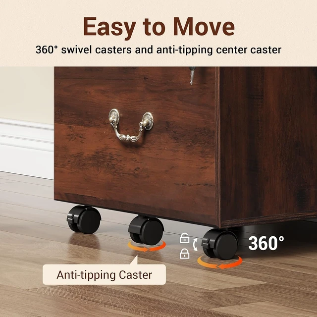 Alt view image 5 of 7 - 3 Drawer Wood File Cabinet with Lock, Brown Oak