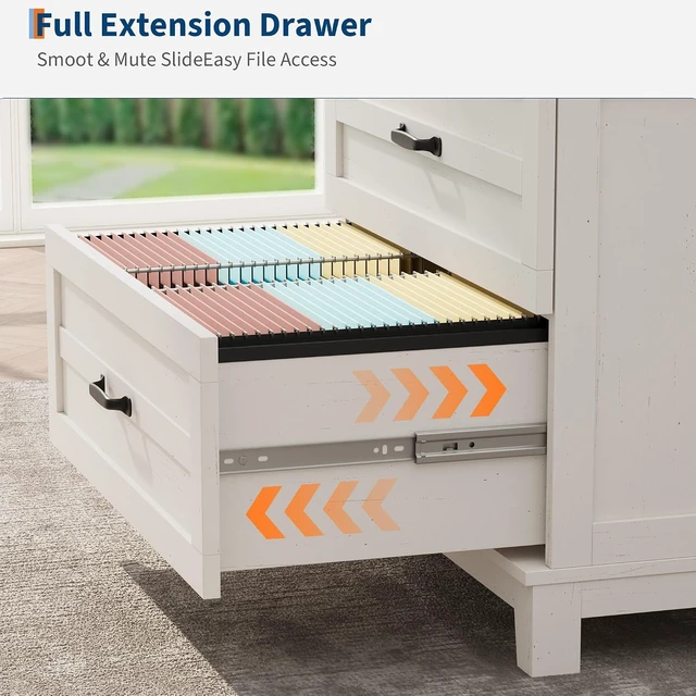 Alt view image 6 of 7 - 2 Drawer Farmhouse Lateral File Cabinet Deep Drawers Fit Legal/Letter/A4 Hanging Files, Wide Storage with Heavy-Duty Frame & Spacious Top, Retro Brown White