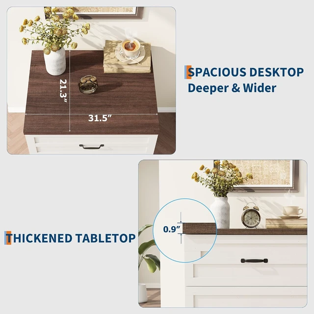 Alt view image 7 of 7 - 2 Drawer Farmhouse Lateral File Cabinet Deep Drawers Fit Legal/Letter/A4 Hanging Files, Wide Storage with Heavy-Duty Frame & Spacious Top, Retro Brown White