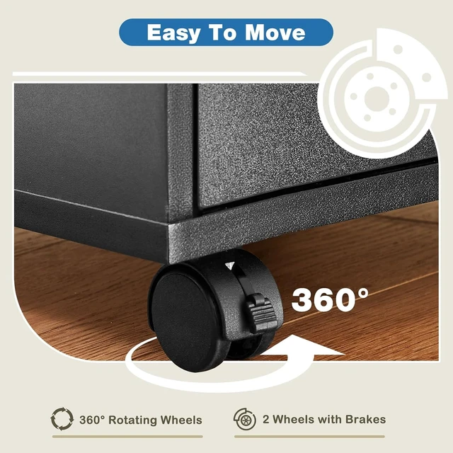 Alt view image 6 of 7 - 5 Drawer Under Desk File Cabinet with Wheels & Printer Stand