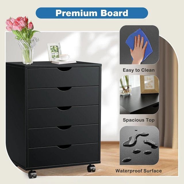 Alt view image 7 of 7 - 5 Drawer Under Desk File Cabinet with Wheels & Printer Stand