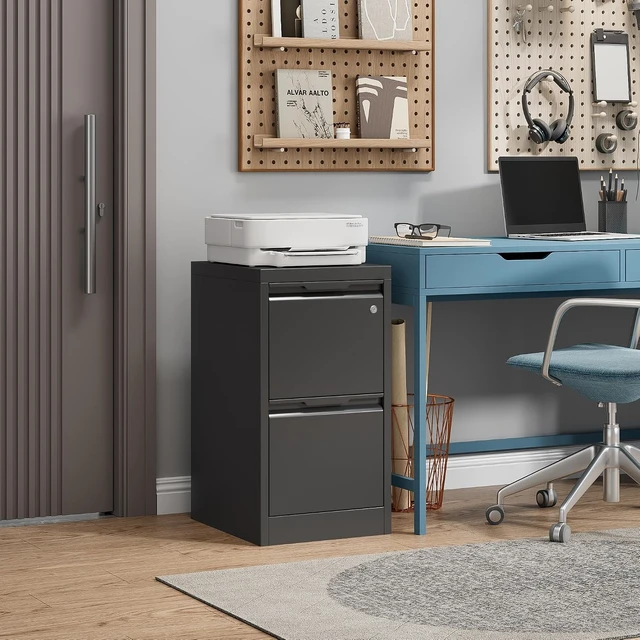 Alt view image 2 of 7 - 2 Drawer Small Metal Vertical File Cabinet with Lock
