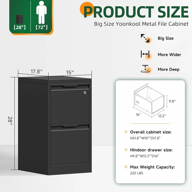 Alt view image 3 of 7 - 2 Drawer Small Metal Vertical File Cabinet with Lock