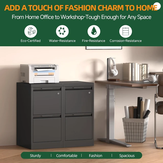 Alt view image 4 of 7 - 2 Drawer Small Metal Vertical File Cabinet with Lock