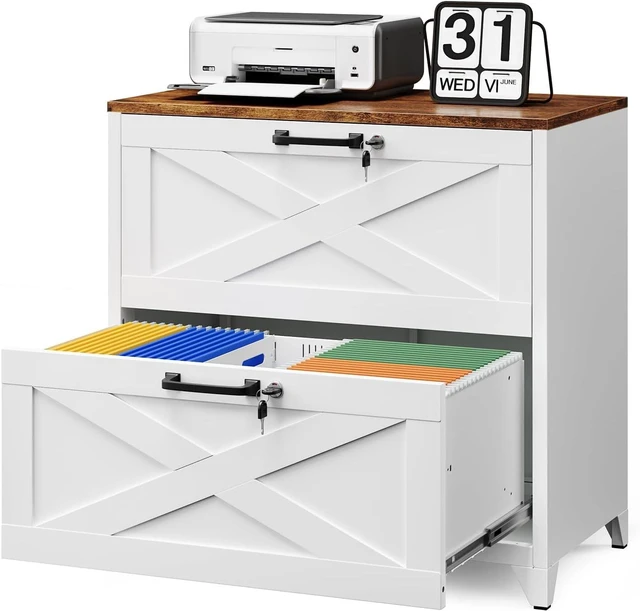 Main image of 2 Drawer File Cabinet with Lock & Feet Metal Lateral Cabinet for Hanging Letter/Legal/A4 Size (White-A, 16" D x 28.4" W x 29.1" H)