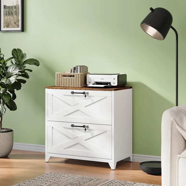 Alt view image 2 of 7 - 2 Drawer File Cabinet with Lock & Feet Metal Lateral Cabinet for Hanging Letter/Legal/A4 Size (White-A, 16" D x 28.4" W x 29.1" H)