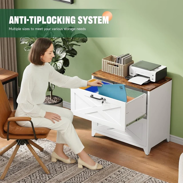 Alt view image 4 of 7 - 2 Drawer File Cabinet with Lock & Feet Metal Lateral Cabinet for Hanging Letter/Legal/A4 Size (White-A, 16" D x 28.4" W x 29.1" H)