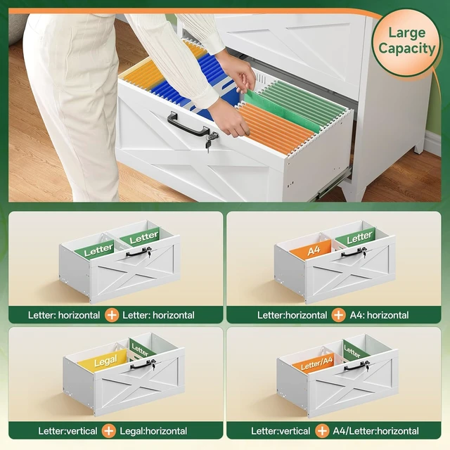 Alt view image 5 of 7 - 2 Drawer File Cabinet with Lock & Feet Metal Lateral Cabinet for Hanging Letter/Legal/A4 Size (White-A, 16" D x 28.4" W x 29.1" H)