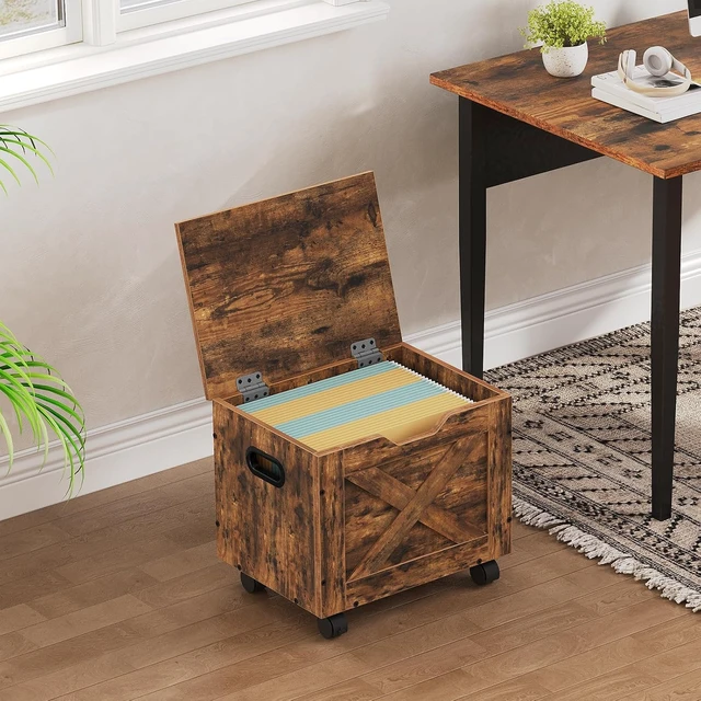 Alt view image 2 of 7 - Rolling Filing Cabinet Small Under Desk Cabinet with Single Drawer, Hanging File Organizer for A4/Letter Documents, Organizer Box, Rustic Brown FCRB4001