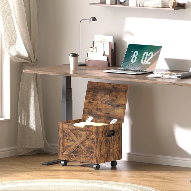 Alt view image 7 of 7 - Rolling Filing Cabinet Small Under Desk Cabinet with Single Drawer, Hanging File Organizer for A4/Letter Documents, Organizer Box, Rustic Brown FCRB4001