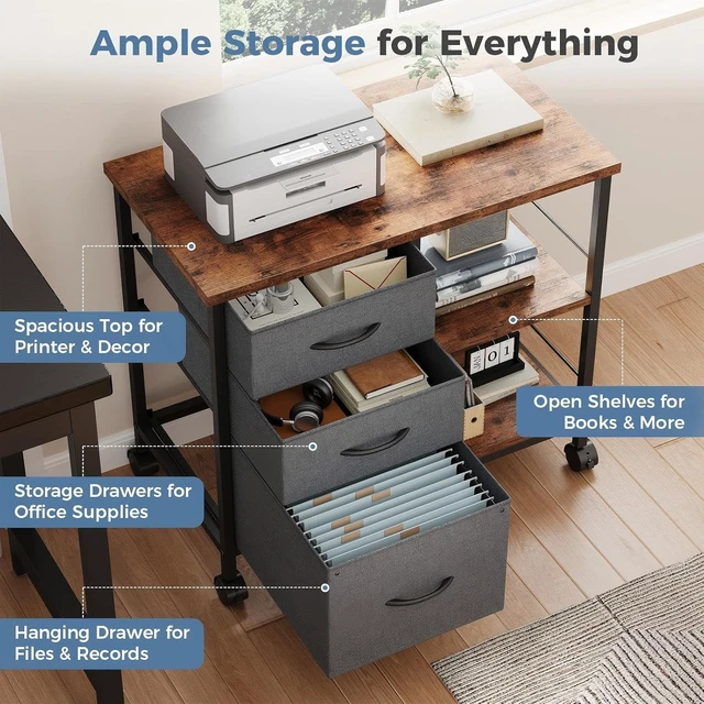 Alt view image 4 of 7 - 3 Drawer Mobile Rolling File Cabinet & Printer Stand with Storage