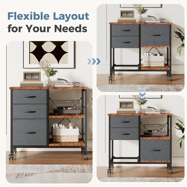 Alt view image 6 of 7 - 3 Drawer Mobile Rolling File Cabinet & Printer Stand with Storage