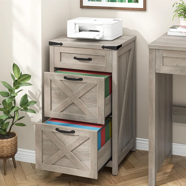Alt view image 2 of 7 - 3 Drawer Farmhouse File Cabinet, Rustic Grey
