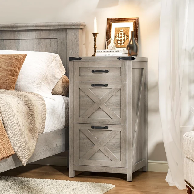 Alt view image 4 of 7 - 3 Drawer Farmhouse File Cabinet, Rustic Grey