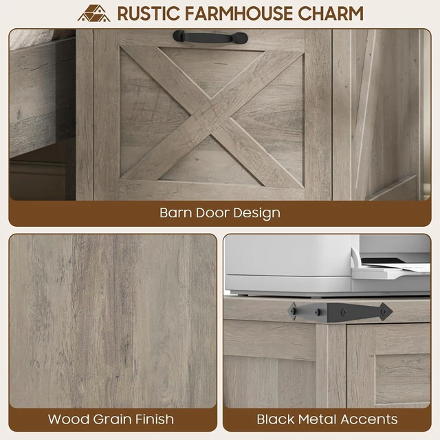 Alt view image 7 of 7 - 3 Drawer Farmhouse File Cabinet, Rustic Grey