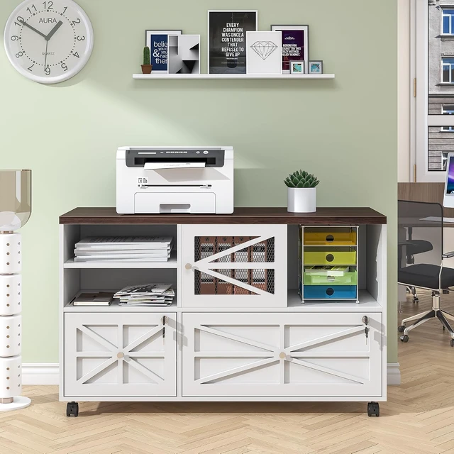 Alt view image 5 of 7 - 2 Drawer File Cabinet with Lock Rolling Cabinet for Letter/Legal/F4/A4 Files, Adjustable Shelf & 2 Lockable Wheels (White + Brown)