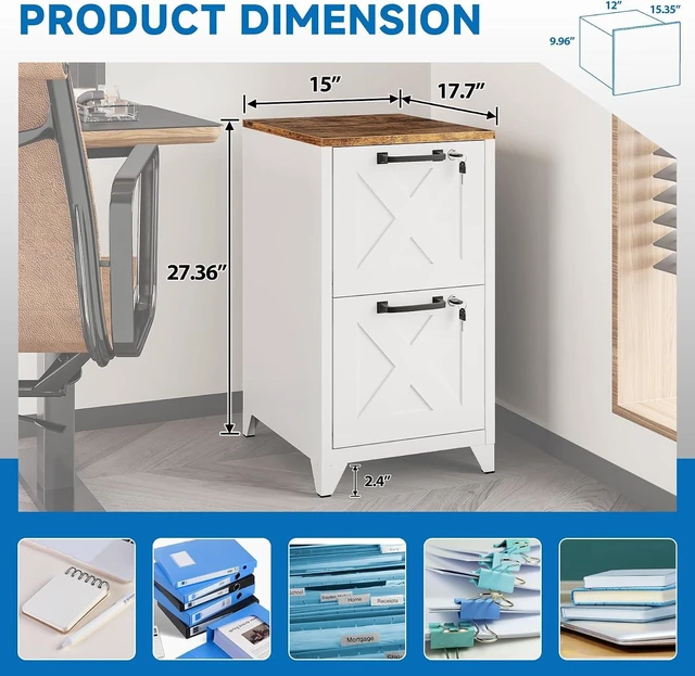 Alt view image 3 of 7 - Vertical Locking File Cabinet Office Home Steel Cabinet for Letter Size Files, Assembly Required (White, 2 Drawers-Metal Leg/Wood Top)