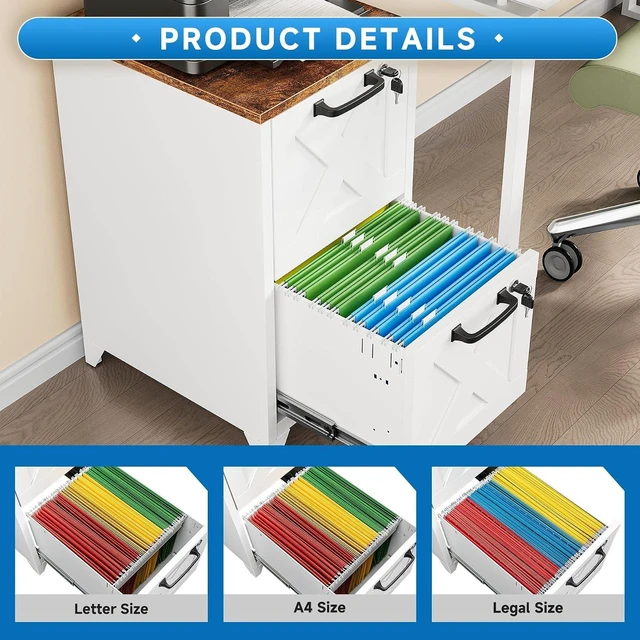 Alt view image 4 of 7 - Vertical Locking File Cabinet Office Home Steel Cabinet for Letter Size Files, Assembly Required (White, 2 Drawers-Metal Leg/Wood Top)