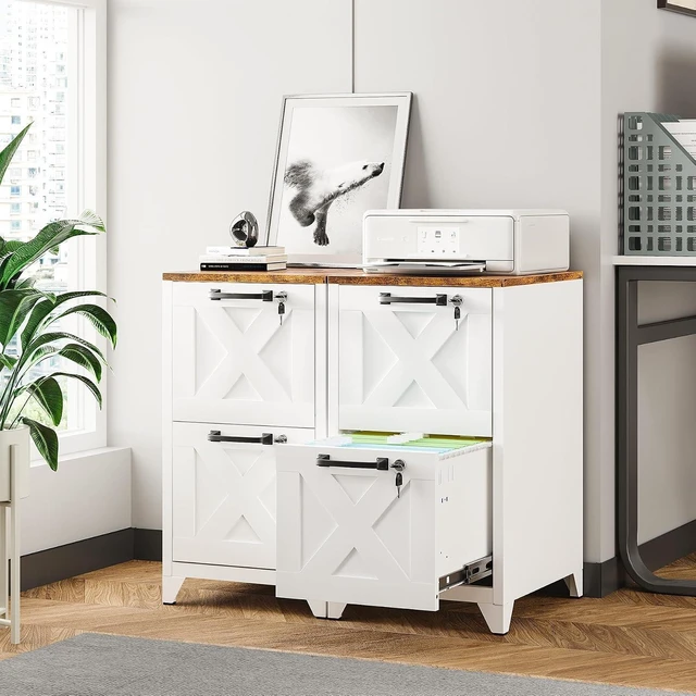 Alt view image 6 of 7 - Vertical Locking File Cabinet Office Home Steel Cabinet for Letter Size Files, Assembly Required (White, 2 Drawers-Metal Leg/Wood Top)