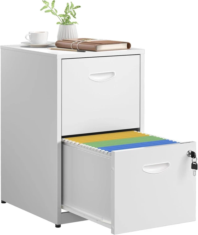 Main image of 2 Drawer Metal Office File Cabinet with Lock, White