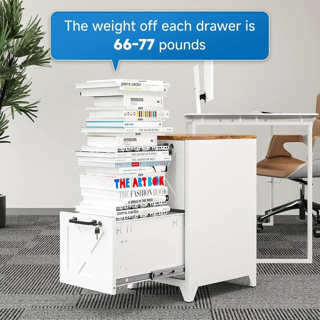 Alt view image 7 of 7 - Vertical Locking File Cabinet Office Home Steel Cabinet for Letter Size Files, Assembly Required (White, 2 Drawers-Metal Leg/Wood Top)