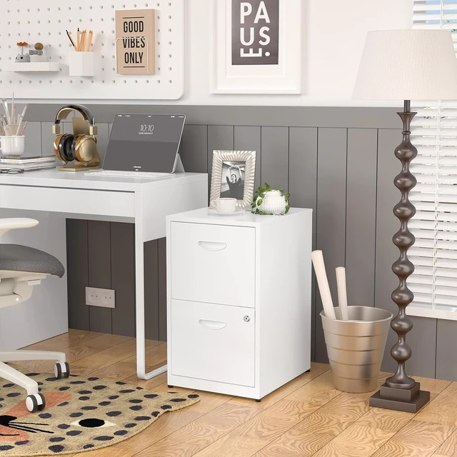 Alt view image 2 of 7 - 2 Drawer Metal Office File Cabinet with Lock, White