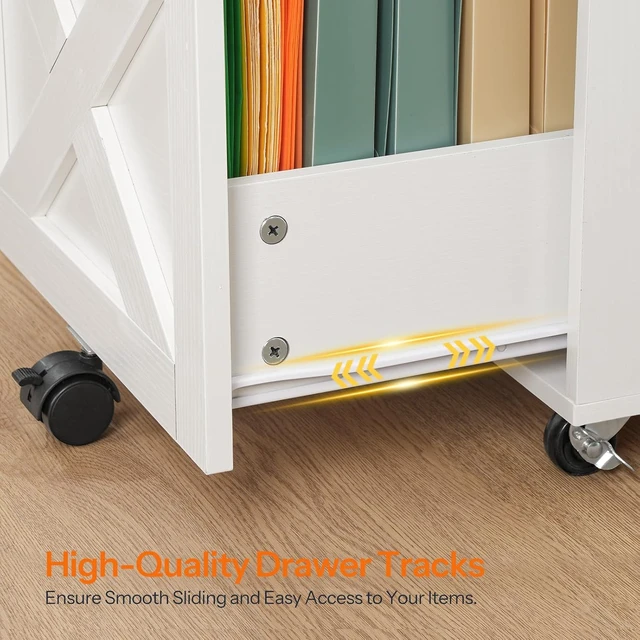 Alt view image 7 of 7 - 2 Drawer File Cabinet with Lock Under Desk Mobile Wooden Farmhouse Cabinet & Printer Stand, Fits Letter/A4 Size, Walnut & White WH66WJ01