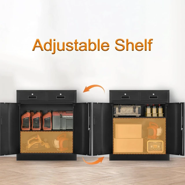 Alt view image 6 of 7 - Metal Storage Cabinet 36" H Locking Cabinet with 2 Drawers & Adjustable Shelf for Office, Garage, Home-Black