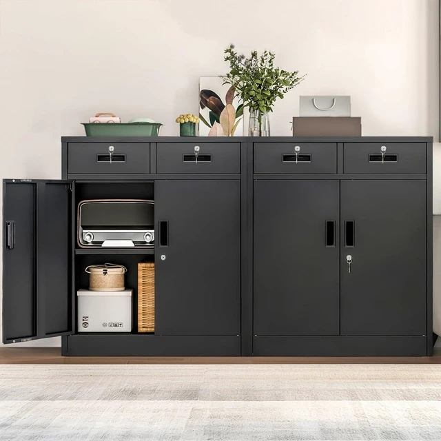 Alt view image 7 of 7 - Metal Storage Cabinet 36" H Locking Cabinet with 2 Drawers & Adjustable Shelf for Office, Garage, Home-Black