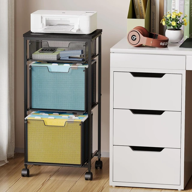 Alt view image 2 of 7 - 3 Drawer Mobile File Cabinet Rolling Cabinet on Lockable Wheels, Hanging File Folders Organizer, Utility Cart & Printer Stand, Black